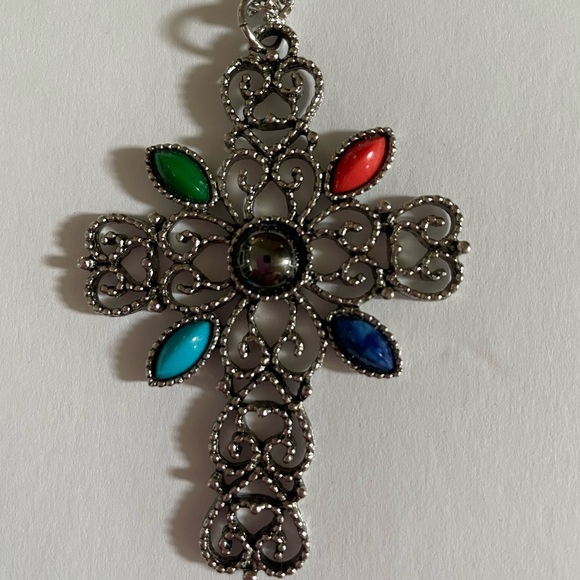 Vintage Avon Cross Pendant Necklace Colorful Accents - Picture 3 of 8